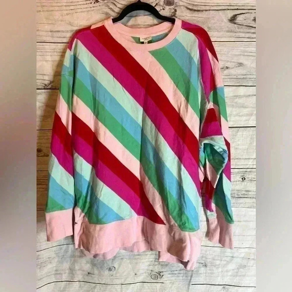 Cabana by crown and ivy long sleeve pullover crewneck striped sweater - Picture 1 of 7